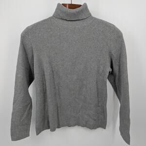 Kim Rogers Gray Ribbed 100% Cotton Turtleneck Sweater XL Classic Core Fall Y2K